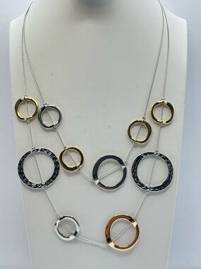 Silver Gold Tone Circle Link Necklace Modern Geometric Layered